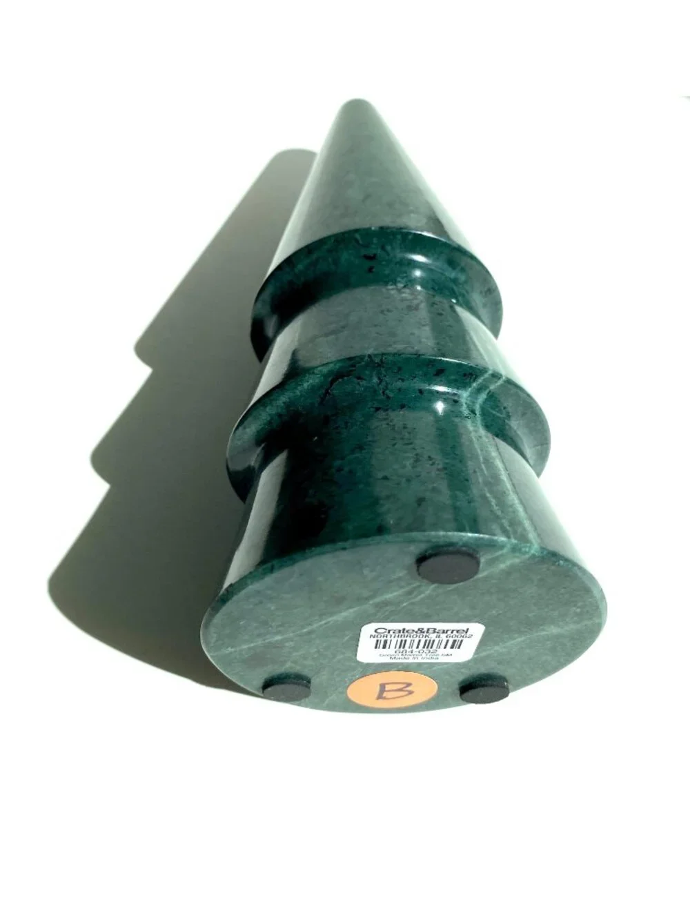 One green marble tree “B”. Modern holiday décor, from Crate & Barrel. NWT.